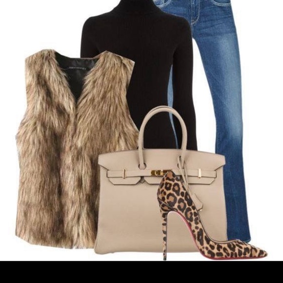 DONNA SALYERS FABULOUS FURS FAUX LEOPARD FUR HOOK VEST SIZE MEDIUM/Small - Picture 6 of 8